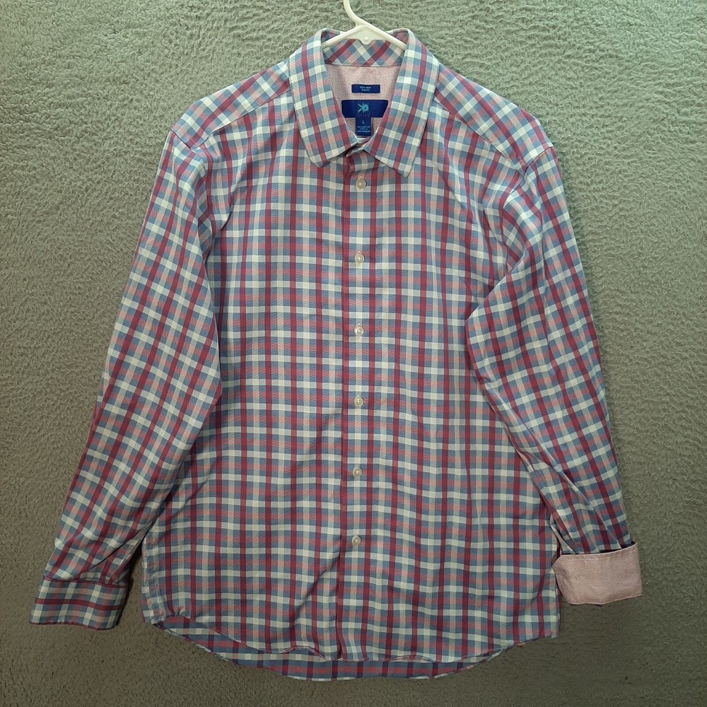 Egara Shirt Adult Large Multicolor Plaid Check Slim Fit Flip Cuff Preppy Casual